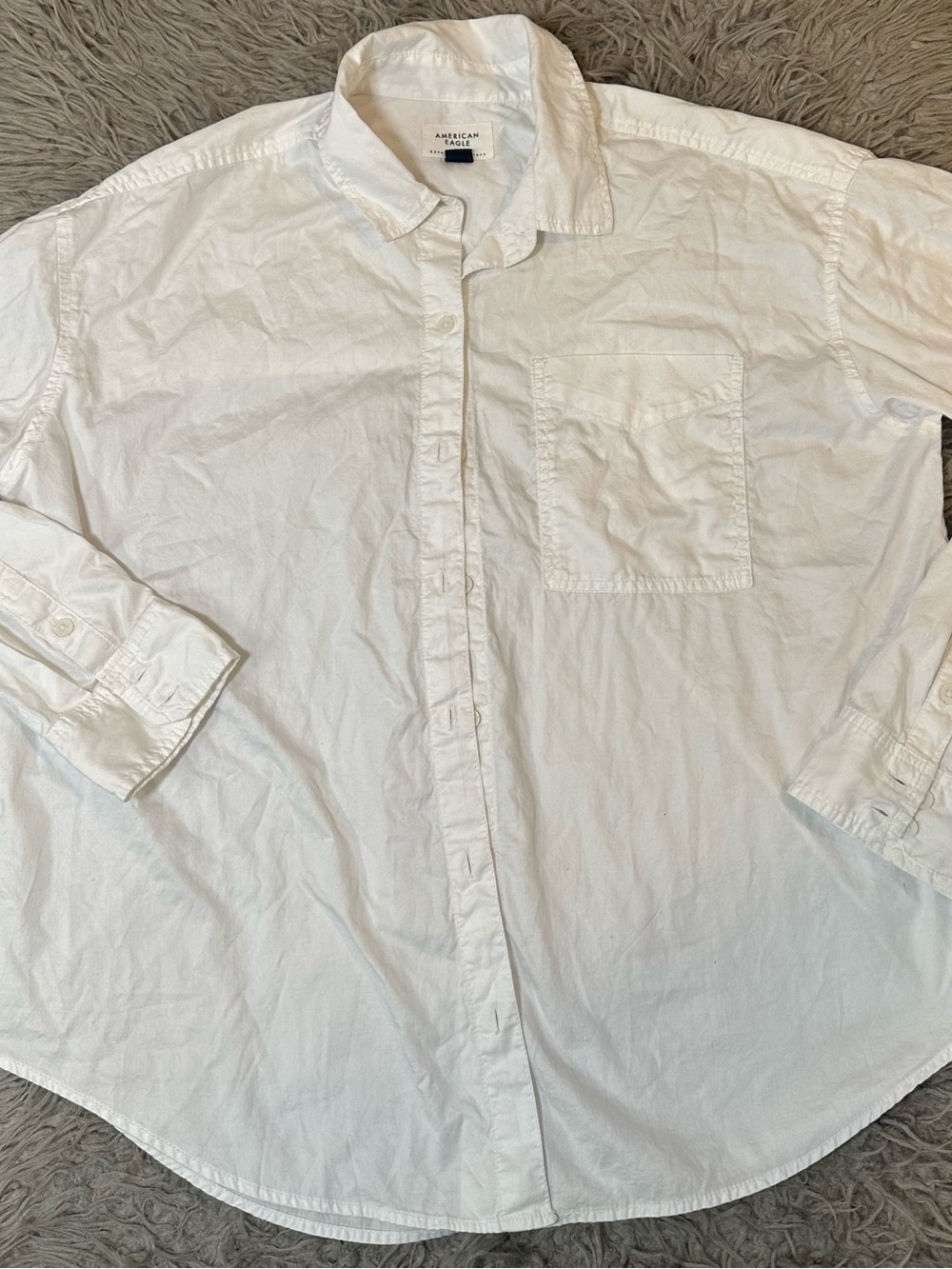 American Eagle White Button Up Shirt Long Sleeve Utility Pocket Casual
